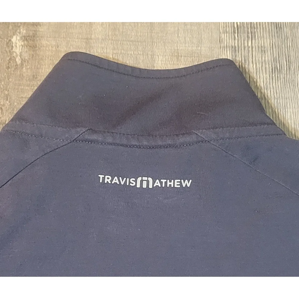 TravisMathew Mens Navy Blue Morefar Logo Quarter Zip Pullover Sweatshirt S